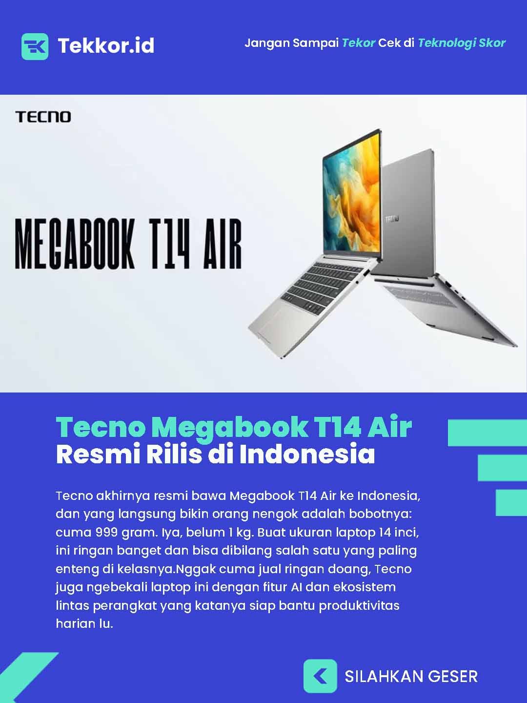 Tecno Megabook T14 Air Rilis di Indonesia